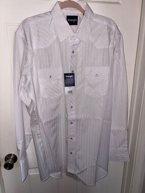 Wrangler White Pinstripe Western-Style Dress Shirt